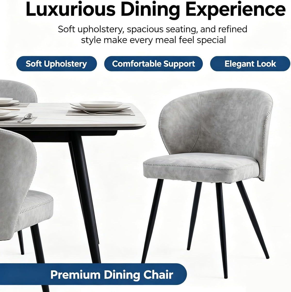 Dining Chairs Set of 6, Sturdy Metal Legs, High-Resilience Sponge, Non-Scratch Pads, for Kitchen, Dining Room, Living Room