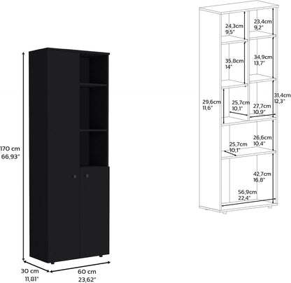 Riner 67" Slim Pantry Cabinet, 5-Tier Storage Shelves with Doors for Kitchen Organization, Black