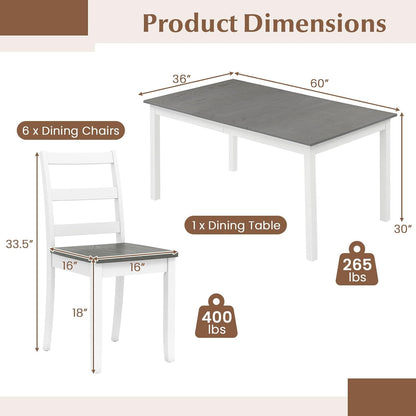 GIANTEX 7-Piece Dining Table Set for 6, Rectangular 60-inches Kitchen Table and 6 Dining Chairs with Rubber Wood Legs, Protective Foot Pads, Farmhouse Dinette Set for Dining Room, Restaurant (Gray)