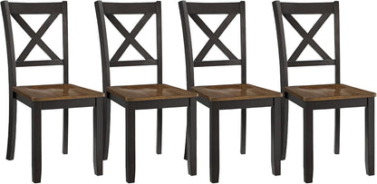 ROME + OAK X-Back Farmhouse Wooden Armless Dining Chairs in Black/Dark Brown, Set of 4 - Indoor Home Kitchen Seating Furniture