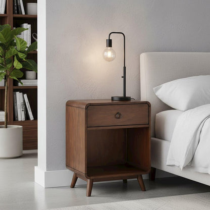 Starlight Canyon Home Brown Wooden Nightstand with Drawer - 1 Drawer Side Table for Bedroom with Lower Shelf Storage for Living Room or Bedside Use