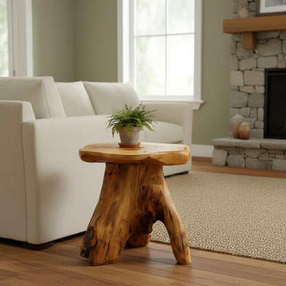 Greenage Cedar Roots Mushroom Accent Stool 12" x 15" x 13.5" Height Natural Wood Side Table Home Décor Rustic Plant Stand Accent Tree Stump Stool End Table for Living Room Live Edge Table