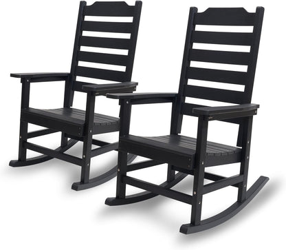 Rocking Chair Set of 2,All Weather Courtyard for Outside Balcony Gardens，High Back Outdoor Rocking Chair with 400lbs，Black