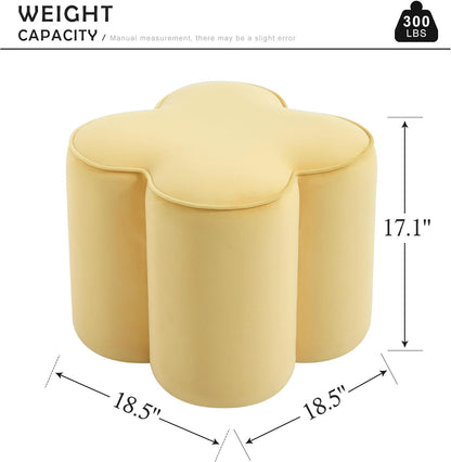 Yellow Velvet Ottoman, Small Vanity Stool, Modern Ottoman Stool, Footrest for Couch, Flower Footstool for Makeup Room, Entryway and Living Room