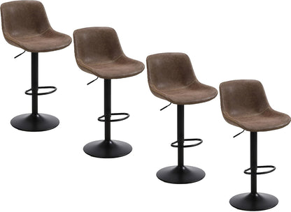 Swivel Bar Stools Set 4, Adjustable Height Suede-Like Leather Brown | Counter Height Stools with Back, Tall Armless Modern Bar Chair for Kichen Island, Height Adjust 22.4"-30.1", 360° Swivel