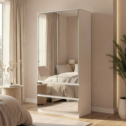 FUFU&GAGA Wardrobe with Mirror Door & Drawers, White Mirror Wardrobe Closet