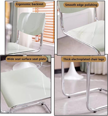Etlegor Kitchen Plastic Backrest Dining Chair, Modern Cantilever Side Chair w/Chrome Steel Frame for Living Room Office Leisure Area(Creamy White)