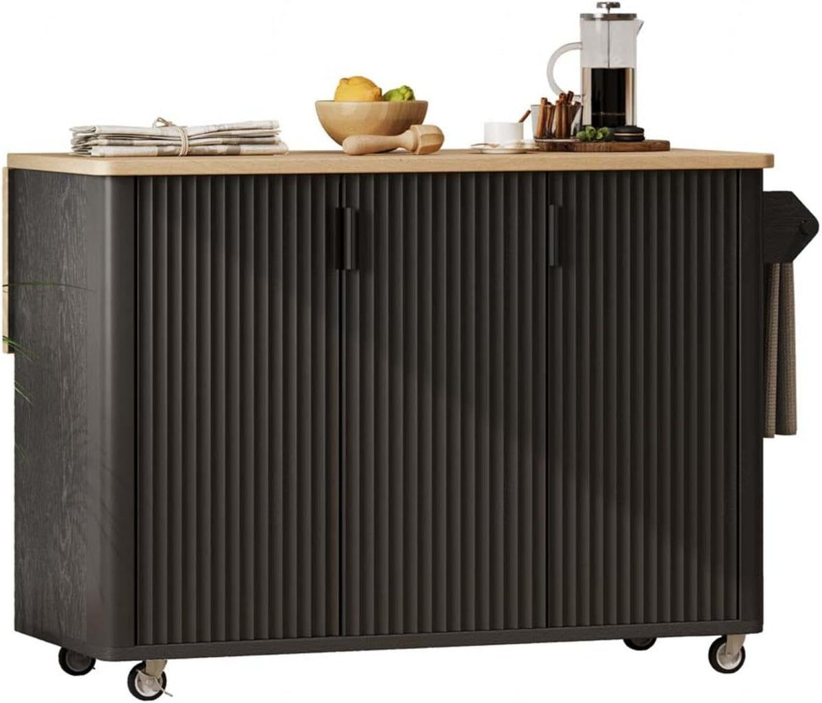 Kitchen Island Small with Drop Leaf with Storage and Dining Table, Farmhouse Kitchen Island with Wheels Towel Rack， for Kitchen, Dining Room, Black