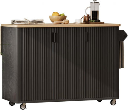Kitchen Island Small with Drop Leaf with Storage and Dining Table, Farmhouse Kitchen Island with Wheels Towel Rack， for Kitchen, Dining Room, Black