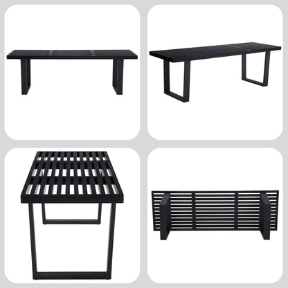 Wooden Dining Bench 55”Industrial Entryway Bench, Modern End of Bed Bench for Bedroom/Hallway, Black Solid Wood Bench with W/Metal Legs for Dining Room/Living Room, Kitchen