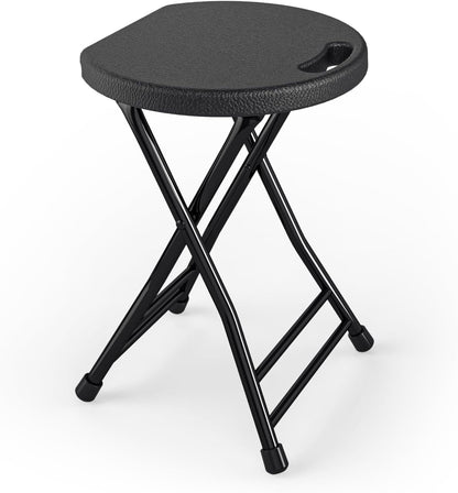 Folding Stool, 18 Inch Foldable Stool with Handle & Steel Frame, Folding Bar Stools, 500lbs Sturdy Foldable Lightweight Metal Chair for Camping, Indoor and Outdoor, Black
