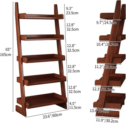 5 Tier Ladder Shelf, Ladder Bookshelf with Wood Frame