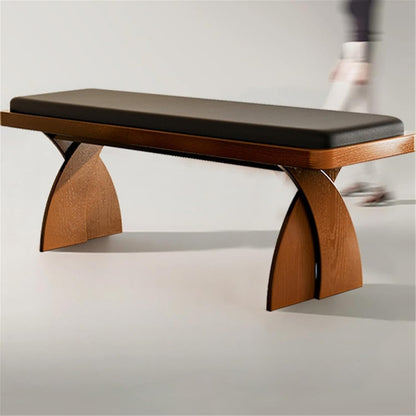 Modern Wooden Long Bench at The Foot of The Bed in The Bedroom Dressing Room or Home Use Leather Shoe Changing Entryway(Medium)