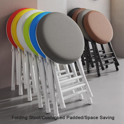 20" Home Folding Stool Collapsible Padded Bar Stool Round Kitchen Stools No Back Portable Breakfast Chairs PU Leather for Kitchen Breakfast Cafe(Blue)