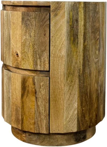 Carolina Chair & Table Harrison Vertical Groove Round Scallop Accent Table with 2 Drawers – Solid Wood Rustic Storage Table – Compact Side Furniture for Living Room, Bedroom, Small Spaces (Natural)