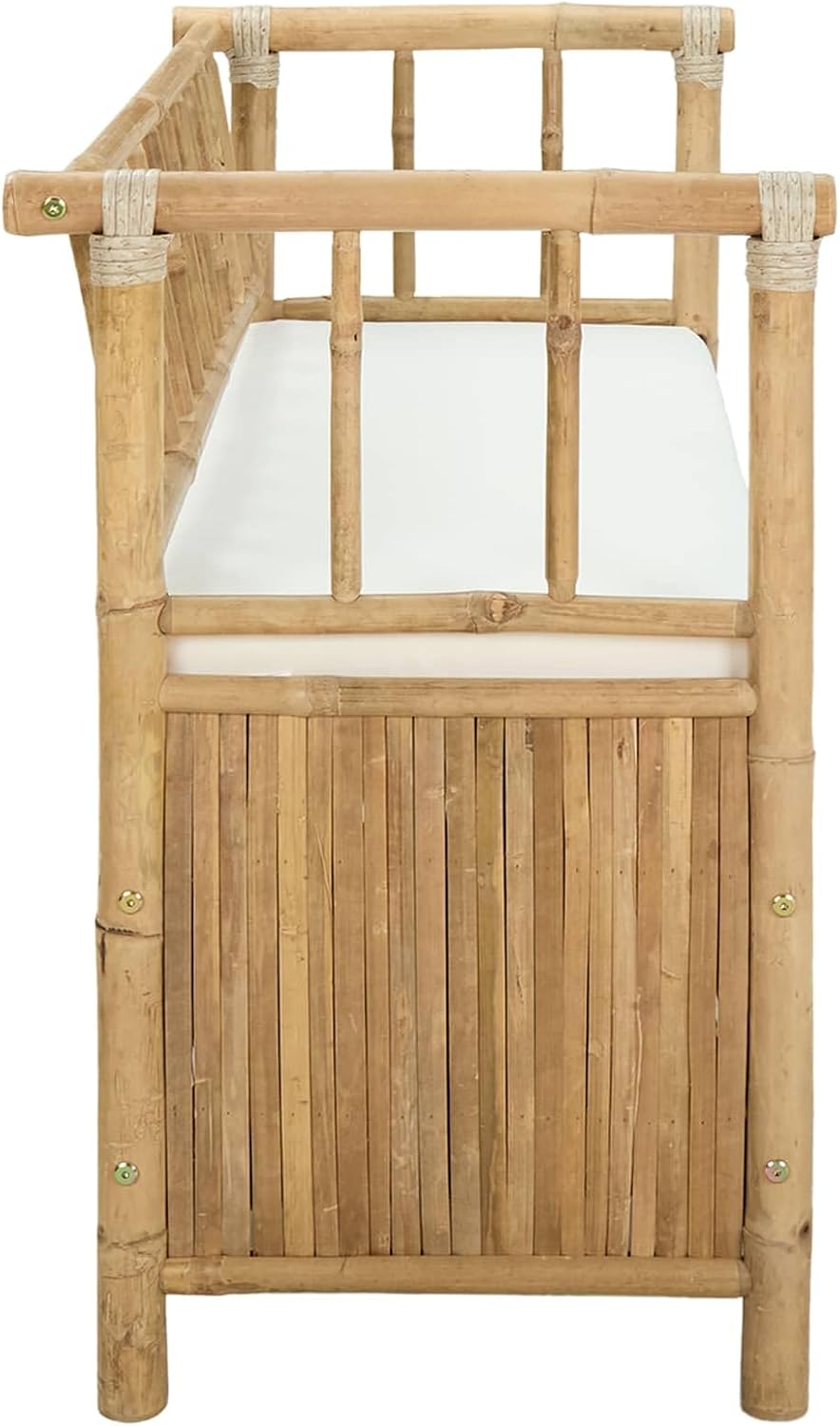 Bamboo Garden Storage Bench 110 x 47 x 80 cm, Outdoor Seating with Hidden Compartment, Post Leg Design for Patio or Indoor Use, Natural Finish