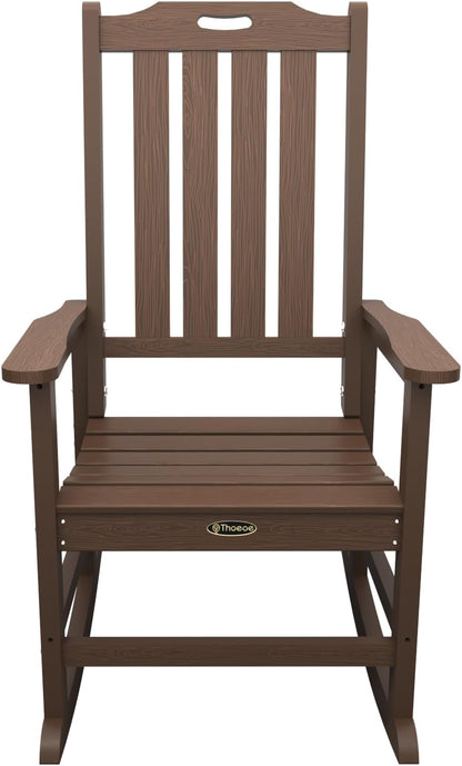 THOEOE Outdoor Rocking Chairs Set of 2, Oversized Patio Rocking Chair | HDPE Outdoor Rockers for Front Porch, Patio, Backyard, Balcony and Garden. All-Weather High Back Design, Brown