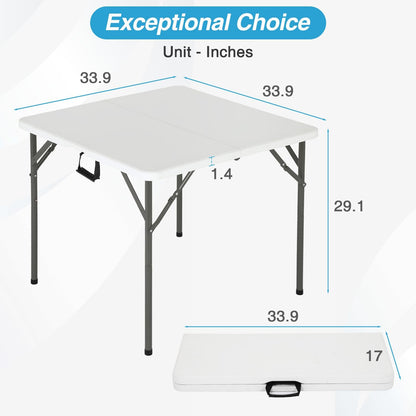 FDW | 34" Folding Table | White | Portable Plastic Table | with Carry Handle | Waterproof & Foldable Table Design | Steel Frame with Lock | for Events, Camping, Indoor & Outdoor Use