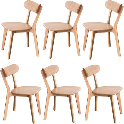Solid Oak Wood Dining Chairs Set of 6 | Heavy Duty 400 lbs Commercial Grade | Natural Finish | Mid Century Modern Curved Back Wooden Chairs for Home Kitchen Restaurant | Easy Assembly