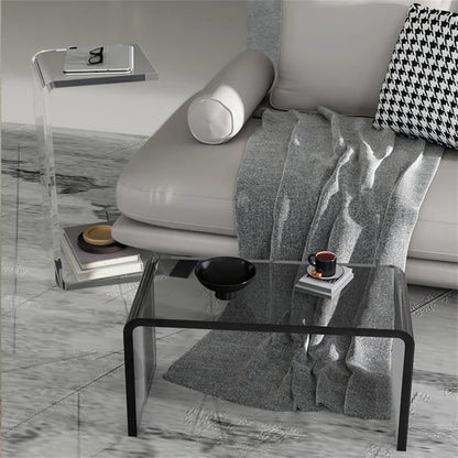 Side Table,C Shaped End Table, Acrylic Sofa Side Table, Bedside Table for Bedroom Small Modern Coffee Table Suitable for Living Room (Smoke Gray)