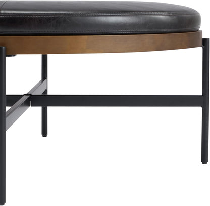 Christopher Knight Home Neapo Modern Round Ottoman Coffee Table, Faux Leather Cocktail Ottoman for Living Room Sofa, Entryway Comfortable Footstool, Durable Metal Frame Ottoman Foot Rest, Dark Brown