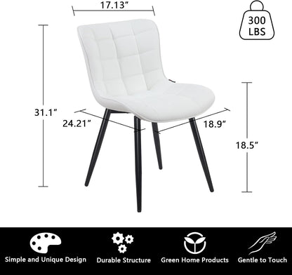 YOUTASTE White Dining Chairs Set of 2, Faux Leather Upholstered Armless Chairs with Back and Black Metal Legs, Mid Century Modern Kitchen Chairs for Living Room, Vanity, or Guest Reception Room