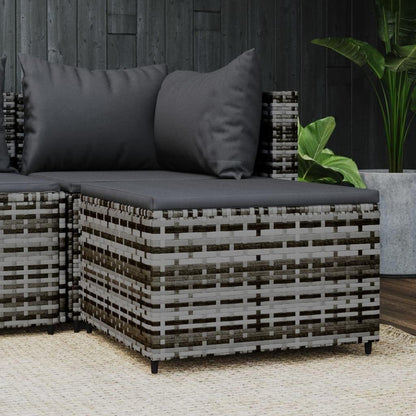 Patio Footrest with Cushion Gray Poly Rattan Weather Proof Outdoor Footstool for Garden Dining Relaxation