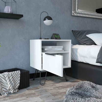 Nightstand, Single Drawer, Hairpin Legs,for Small Spaces