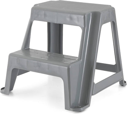 Gracious Living 16-Inch Tall Plastic 2-Step Stool, Gray, 4 Pack | Portable Dual Step Ladder Foot Stool for Kitchen, Bathroom, Bedroom & Garage