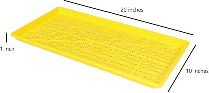 SUNPACK 10" x 20" Heavy Duty Mesh Plastic Seed Starting Tray, Yellow, 1" (Pack of 10) - Ensures Water Drainage and Aeration, Perfect for Greenhouses or Indoor Gardening