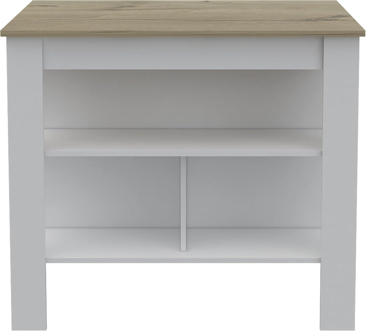 Kitchen Island with Three Shelves and Four Legs - Light Oak/White | Three-tiered design with light oak and white finish