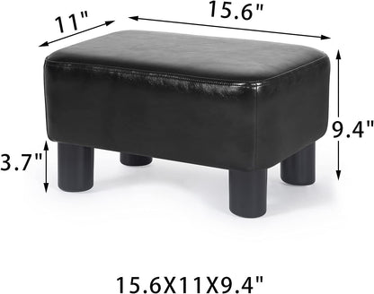 Homebeez 16" Small Footstool PU Leather Ottoman Footrest Modern Home Living Room Bedroom Rectangle Stool with Padded Seat Plastic Legs, Dark