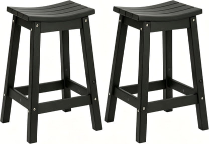 AMILY 24'' HDPE Bar Stool Set of 2, Weather Resistant Outdoor Bar Stools, Heavy Duty All-Weather Patio Stools for Poolside, Backyard, Balcony, Easy Assembly (Black)