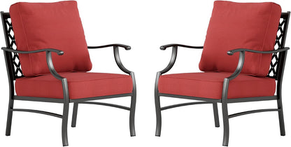 SUNSHINE VALLEY Metal Patio Chair Set of 2 with 5.75" Extra Thick Cushion, 2 Pieces High Back Outdoor Patio Chairs All Weather Outdoor Furniture Seating for Deck Backyard Balcony Front Porch, Rust Red