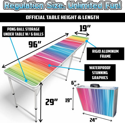 8-Foot Regulation Length Folding Table w/Optional Cup Holes, LED Lights, Custom Graphic (Choose Your Model)