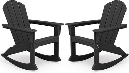 SERWALL Outdoor HDPE Adirondack Rocking Chairs, All-Weather, Black, 2PCS | The rocking chair features safe rocking design, ergnomic structure and all-weather HDPE frame for lasting outdoor use
