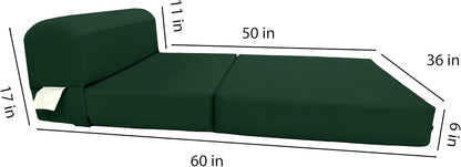 D&D Futon Furniture Sleeper Chair Folding Foam Bed, Portable Studio Guest Sofa Beds 6 x 36 x 70 Hunter Green