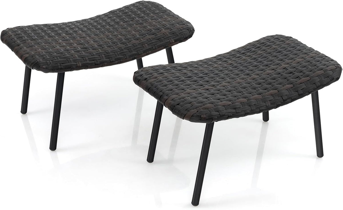 Tangkula Set of 2 Patio Ottomans, Multipurpose Rattan Ottomans w/Padded Quick Dry Foam & Heavy-Duty Metal Legs, Outdoor Wicker Footrest Extra Seating for Poolside, Backyard All Weather Resistant