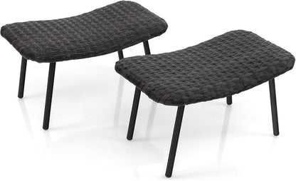 Tangkula Set of 2 Patio Ottomans, Multipurpose Rattan Ottomans w/Padded Quick Dry Foam & Heavy-Duty Metal Legs, Outdoor Wicker Footrest Extra Seating for Poolside, Backyard All Weather Resistant