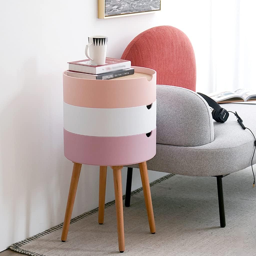 Telephone Table Bedroom Bedside Table Small Apartment Multi-Functional Living Room Rack Modern Minimalist Round Side Table Bedroom Storage Bedside Cabinet (Color (1)