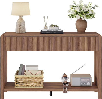 FATORRI Console Sofa Table for Entryway, Wood Foyer Tables for Living Room, Farmhouse Couch Table behinde Sofa with 2 Drawers for Hallway Storage (47.2 inch, Walnut)