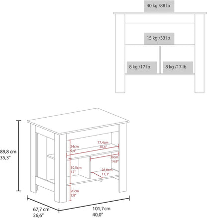 Kitchen Island with Three Open Shelves and Four Legs | Three open shelves for storage and organization