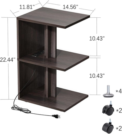 End Table, Side Table, Nightstand, USB Ports and Outlet，3-Tier Storage Shelf, Sofa Table for Small Space, Living Room, Bed Room(Brown)