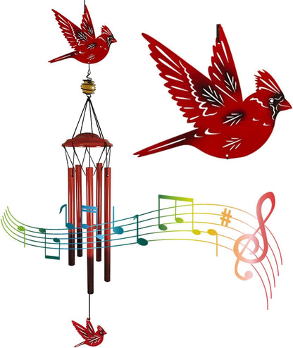 Cardinal Wind Chimes Outdoor Gift Metal Red Bird Wind Chimes for Outside/Indoors, Home, Lawn, Porch, Patio, Garden Decor, Yard Decoration (Fly red Bird)