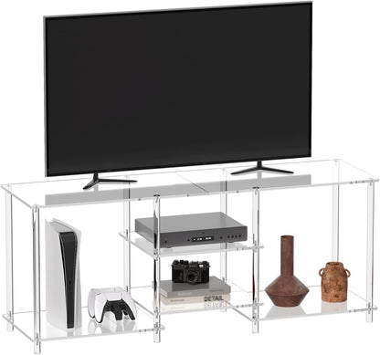 Eglaf Acrylic 55 Inch TV Stand, 3-Tier Entertainment Center, Up to 60 Inch | Clear TV Console Table with Open Storage Shelves, for Living Room, Bedroom, 55.1'' L x 15.7'' W x 22.4'' H