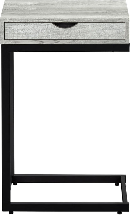 Accent Table, C-Shaped, End, Side, Snack, Storage Drawer, Living Room, Bedroom, Grey Laminate, Black Metal, Contemporary, Modern