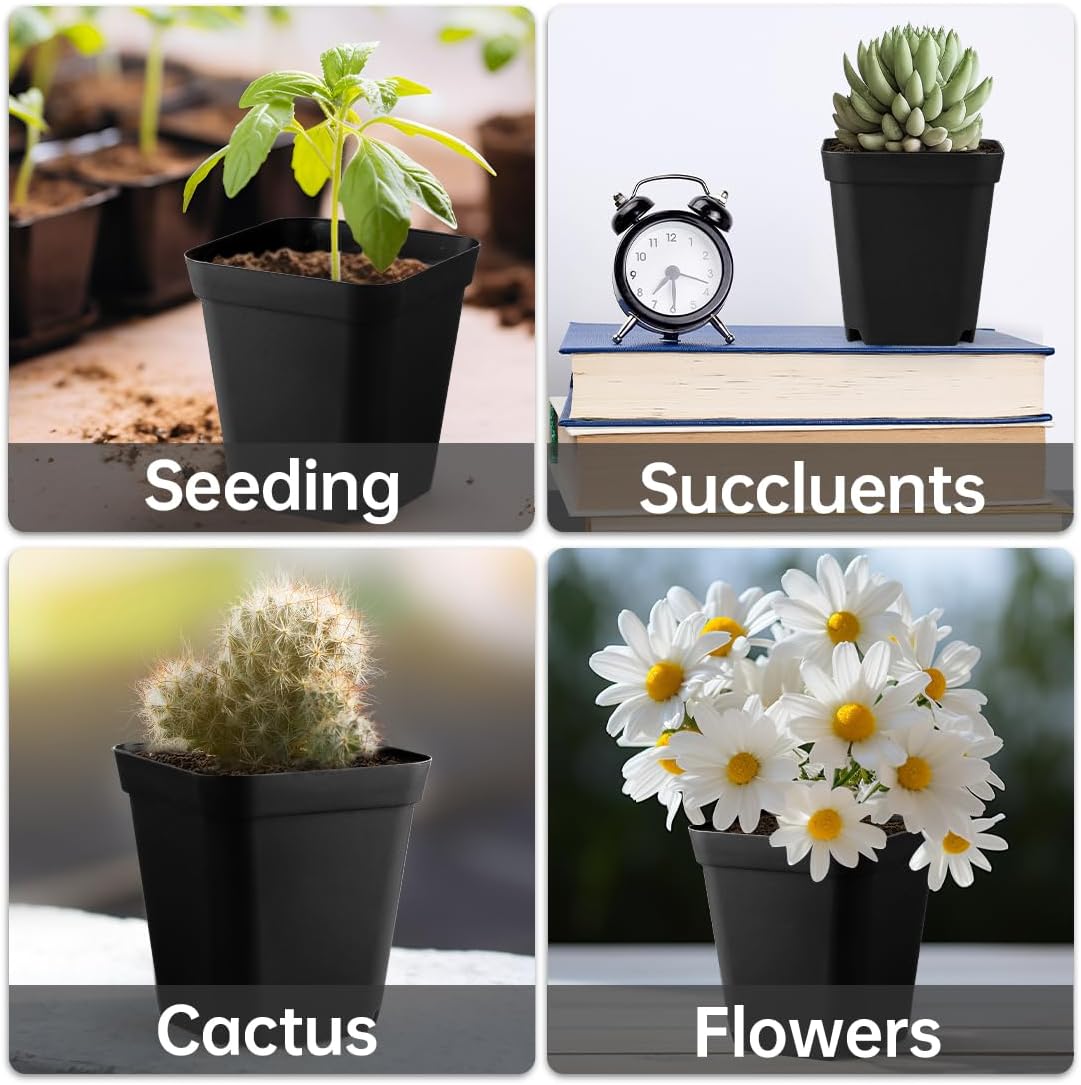 Small Plant Pots 3.5 Inch, 120 Pcs Nursery Pots with Drainage Holes, Durable Plastic Succulents Pots for Seedlings, Cuttings (Black)