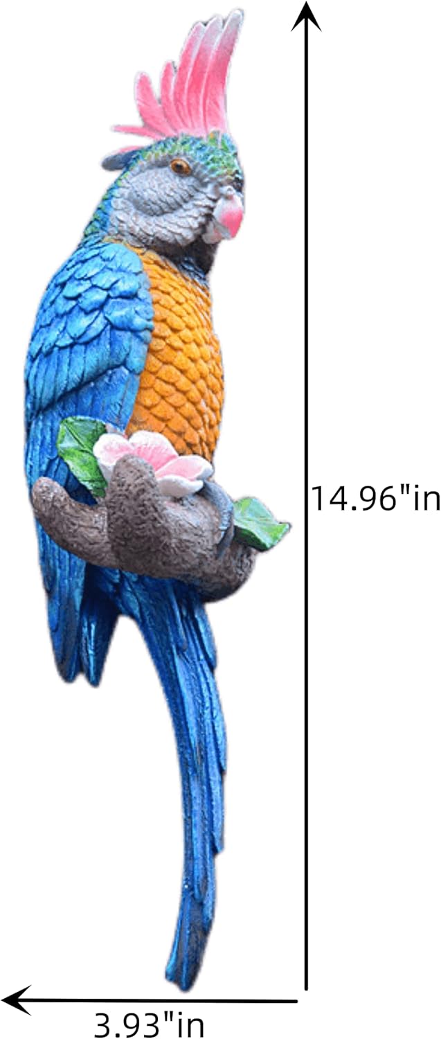 Coolboy Parrot Figurine, Outdoor Resin Bird Decoration, Flapping Macaw Bird Tropical Decor Wall Sculpture, Polyresin, Blue