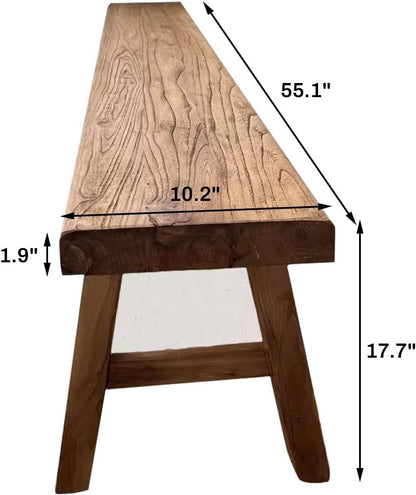 Farmhouse Wooden Narrow Bench Small Entryway Skinny Vintage Noodle Dining Benches For Table Rustic Indoor Kitchen End Of Bed Shoe Bench For Hallway Bathroom Backyard Garden Living Room Bedroom(55.1")