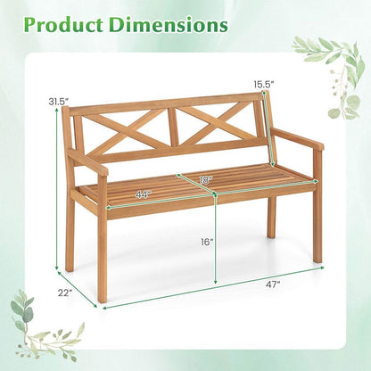 2-Person Acacia Wood Garden Chair Armrests Backrest 44in Seat Width 800lb Capacity for Patio